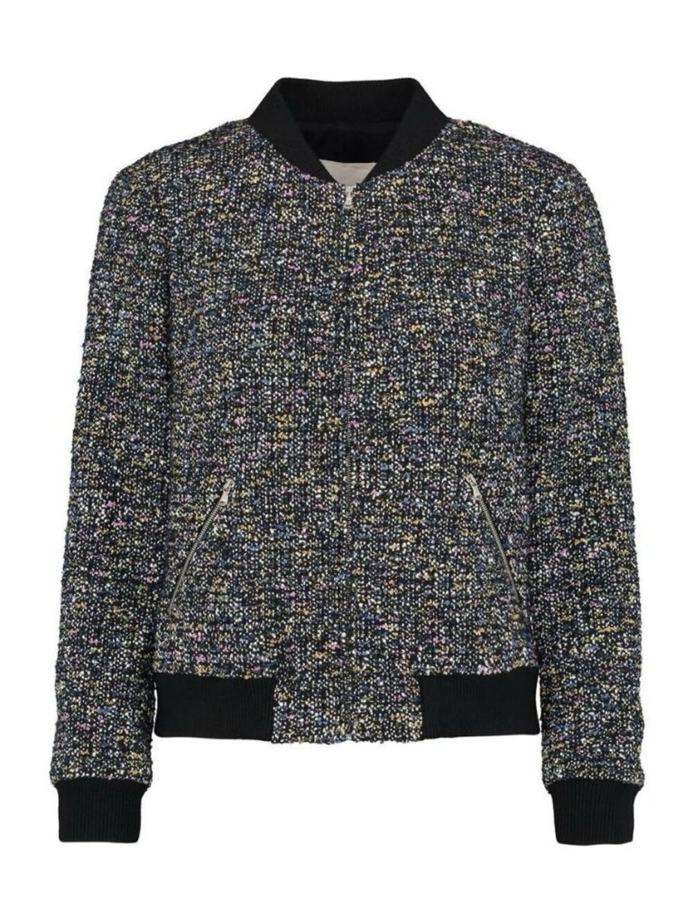 Rebecca Taylor Multi Tweed Bomber Jacket Womens 2 Black Zip Front Pockets